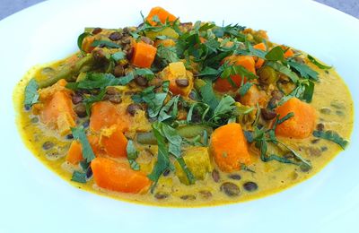 Curry de lentilles, légumes et patate douce